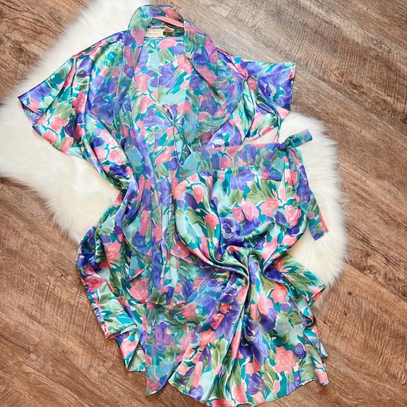 Victoria's Secret Vintage Gold Label Floral Peignoir Set Robe & Slip - Size M - Picture 1 of 5